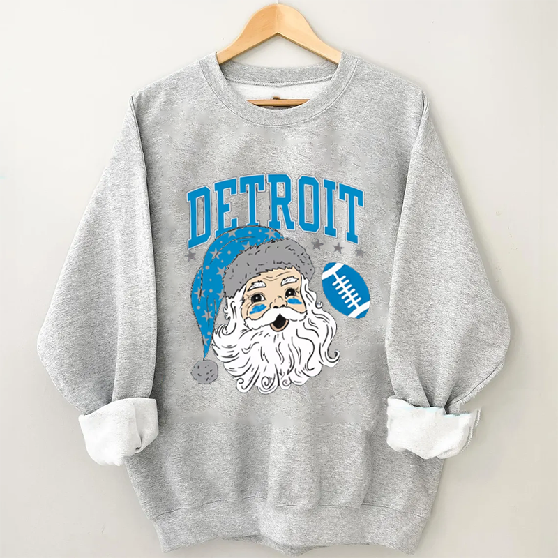 Vintage Detroit Football Christmas Santa Sweatshirt