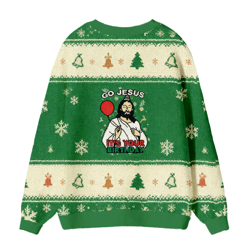 Tokyocanvas Go Jesus It's Your Birthday Funny Ugly Cardigan Sweatshirt