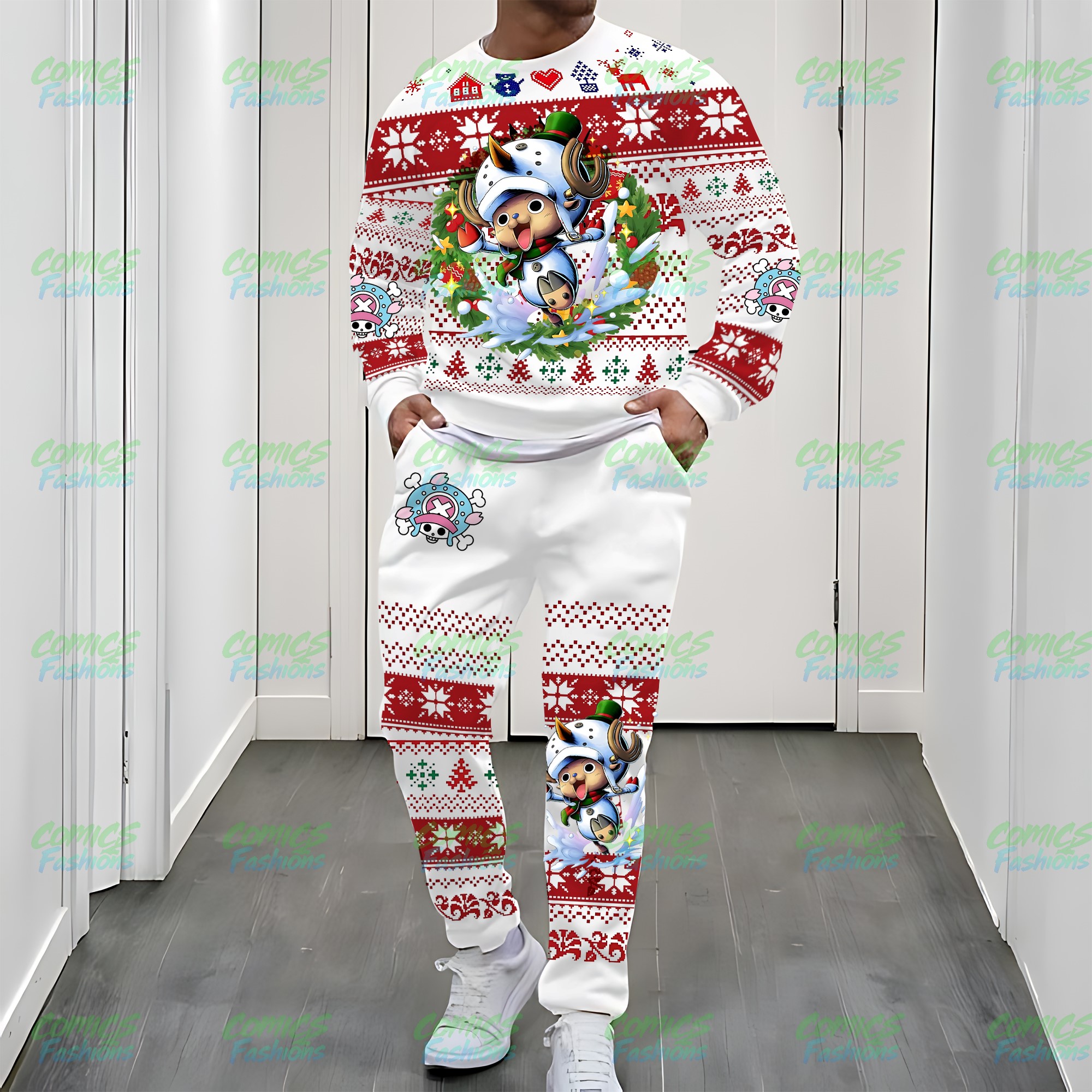 Unisex Anime 3D Print Fleece Sweatshirt and Pants Set