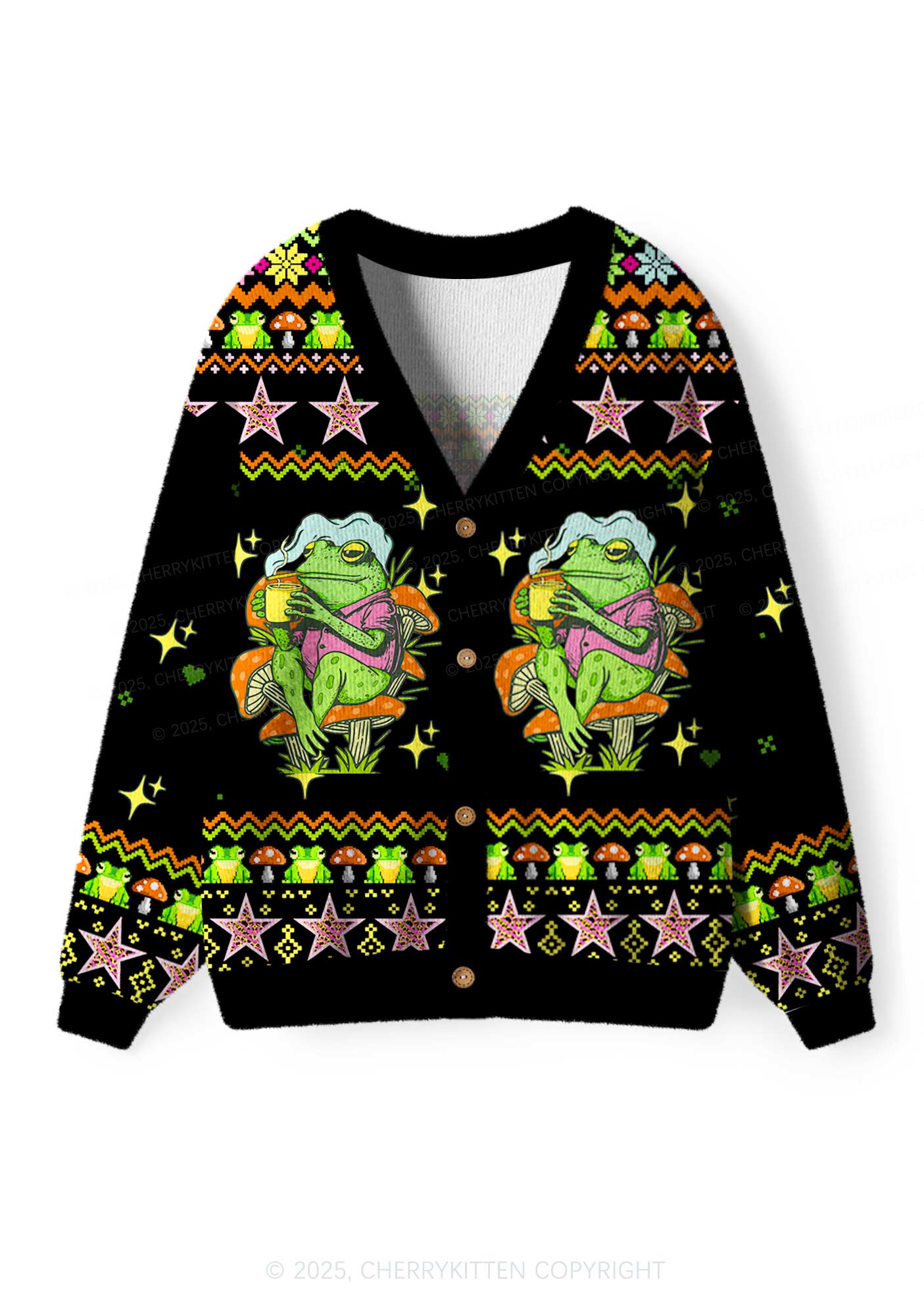 Tism Rizz Frog Y2K Christmas Cardigan Knit Sweatshirt Cherrykitten