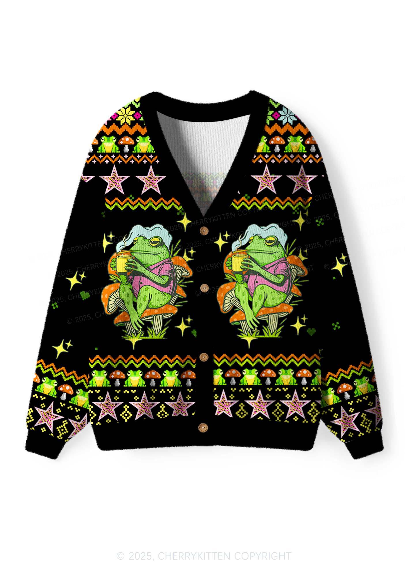 Tism Rizz Frog Y2K Christmas Cardigan Knit Sweatshirt Cherrykitten