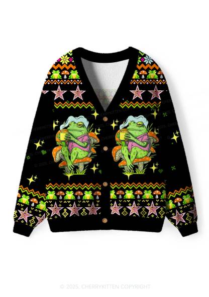Tism Rizz Frog Y2K Christmas Cardigan Knit Sweatshirt Cherrykitten