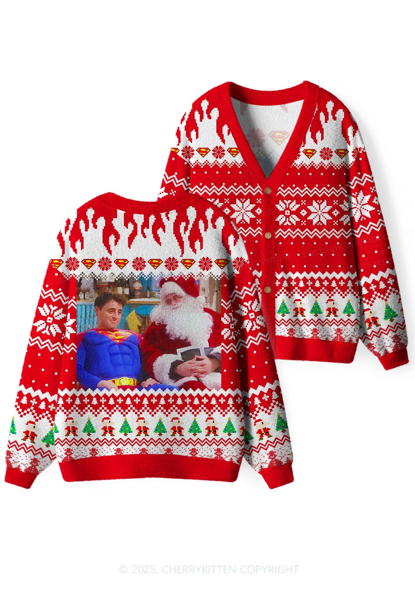 Super Santa Y2K Christmas Cardigan Knit Sweatshirt Cherrykitten