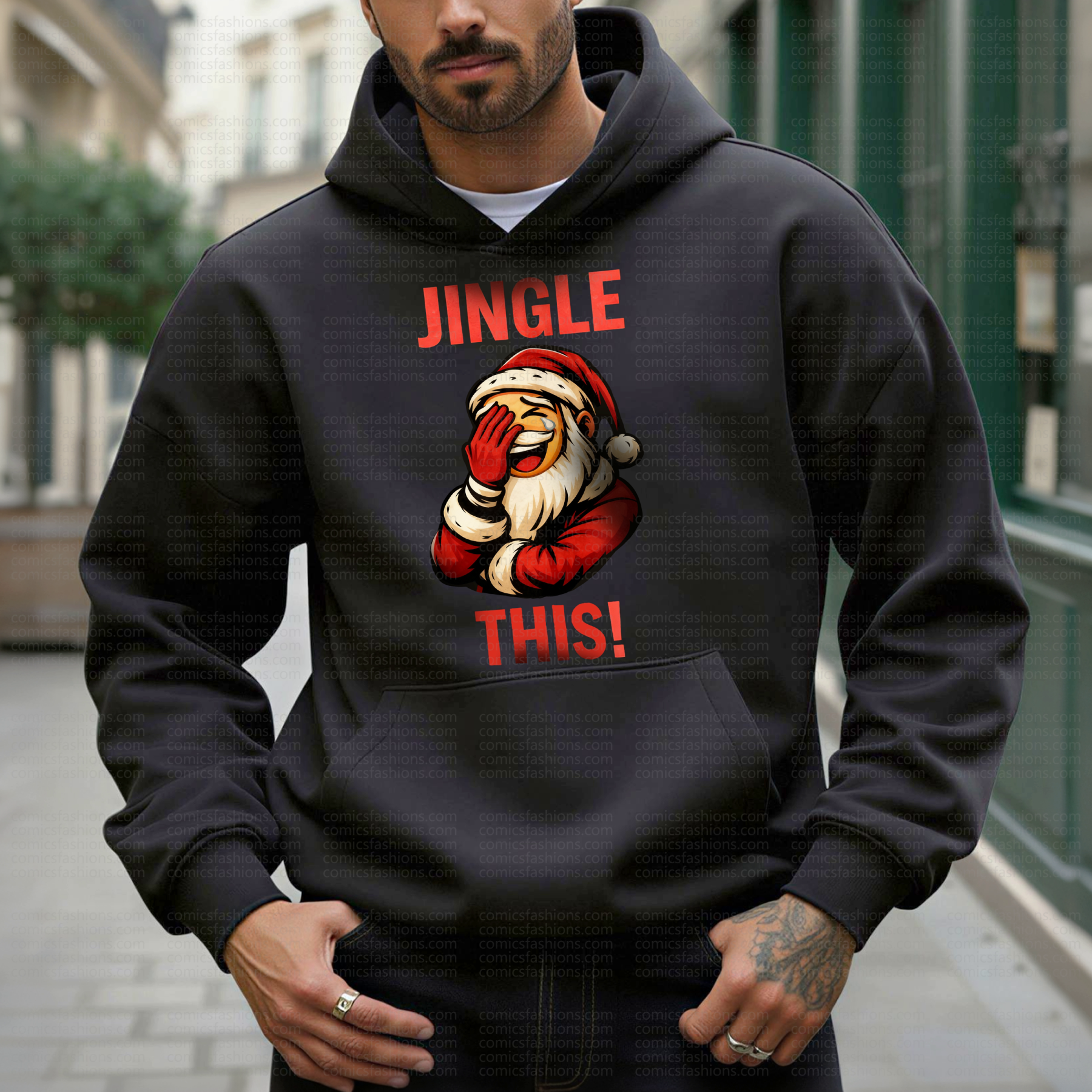 Unisex Santa Claus Print Retro Street Style Fleece-lined Hoodie