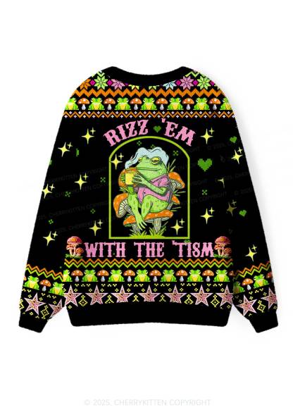 Tism Rizz Frog Y2K Christmas Cardigan Knit Sweatshirt Cherrykitten