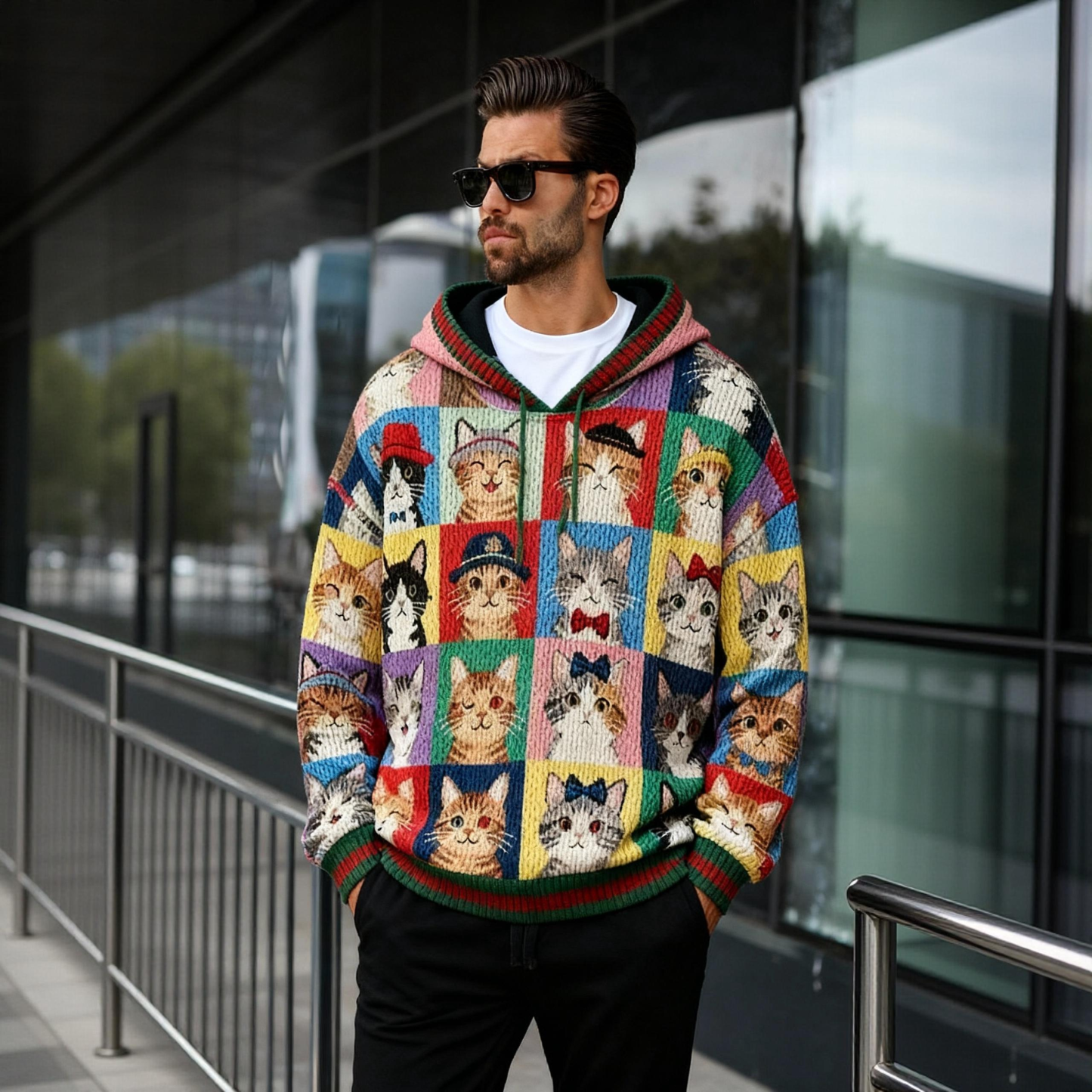 Many Cats Y2K Christmas Cardigan Knit Sweatshirt kitten
