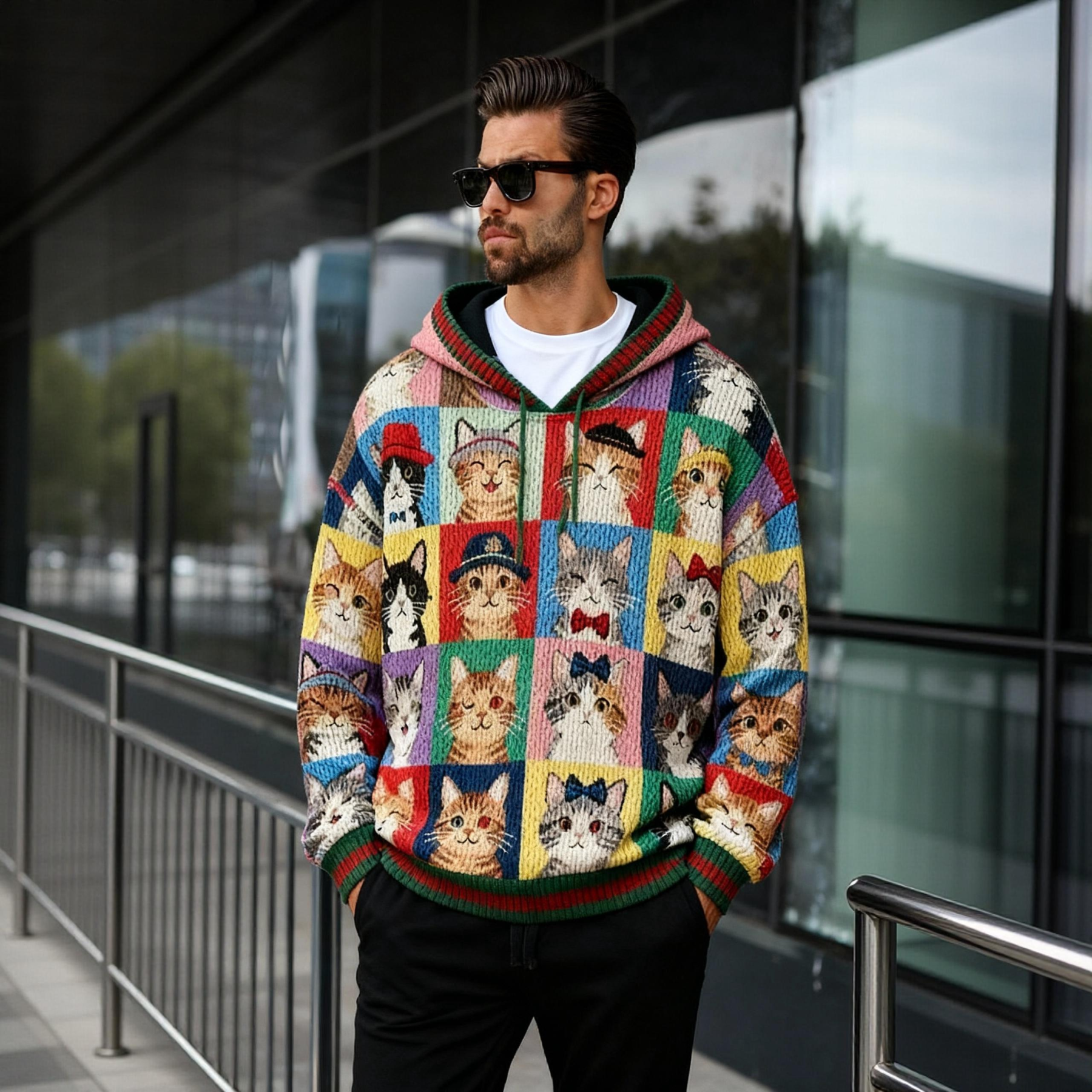 Many Cats Y2K Christmas Cardigan Knit Sweatshirt kitten