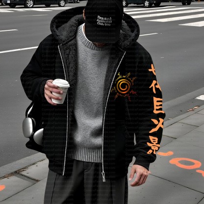 Unisex Graphic Streetwear Vintage Zipper Cardigan Plush Hoodid