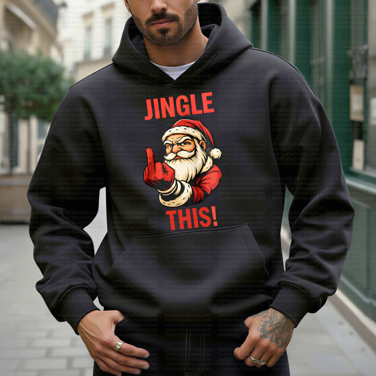 Unisex Santa Claus Print Retro Street Style Fleece-lined Hoodie