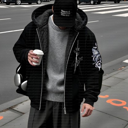 Unisex Graphic Streetwear Vintage Zipper Cardigan Plush Hoodie