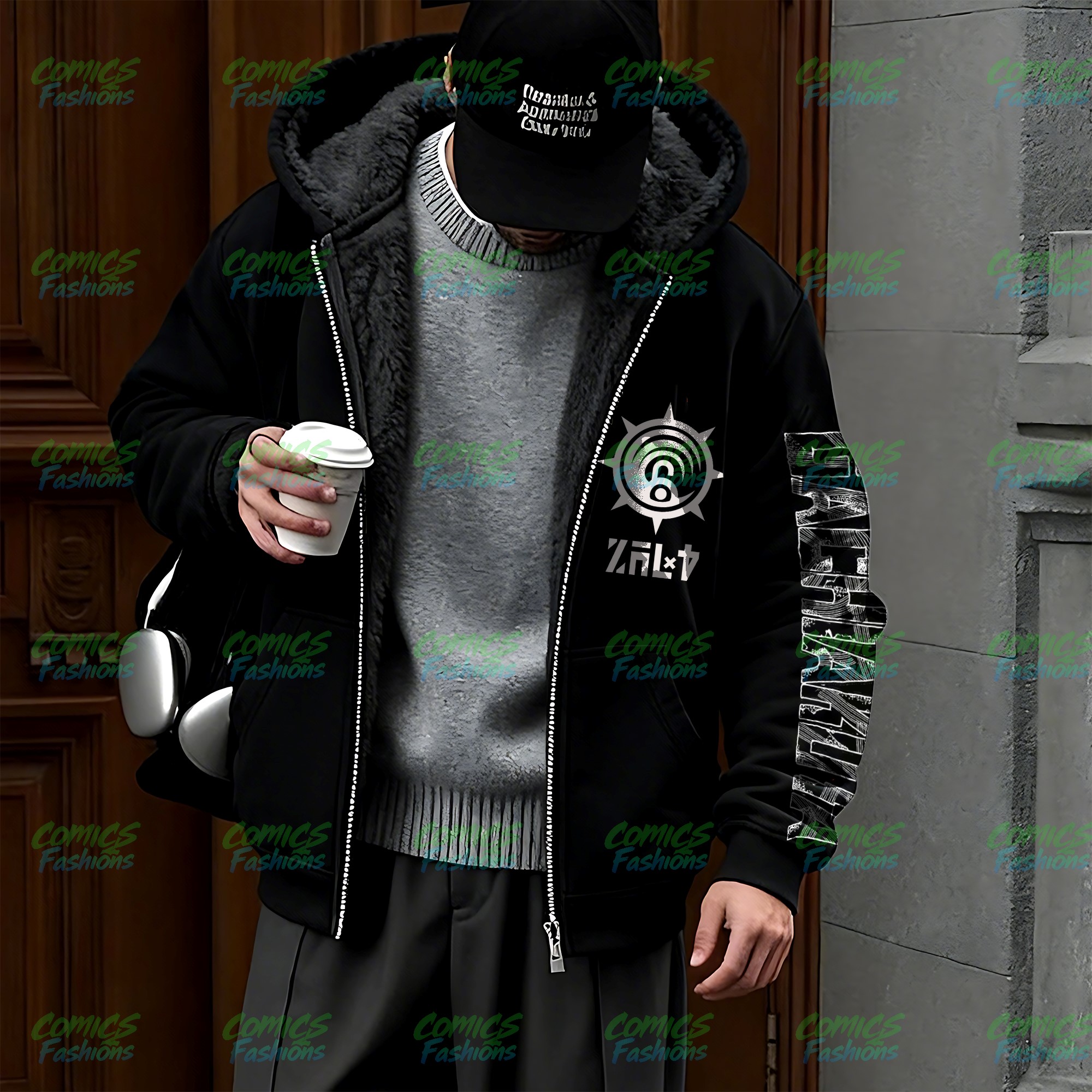 Unisex Graphic Streetwear Vintage Zipper Cardigan Plush Hoodie