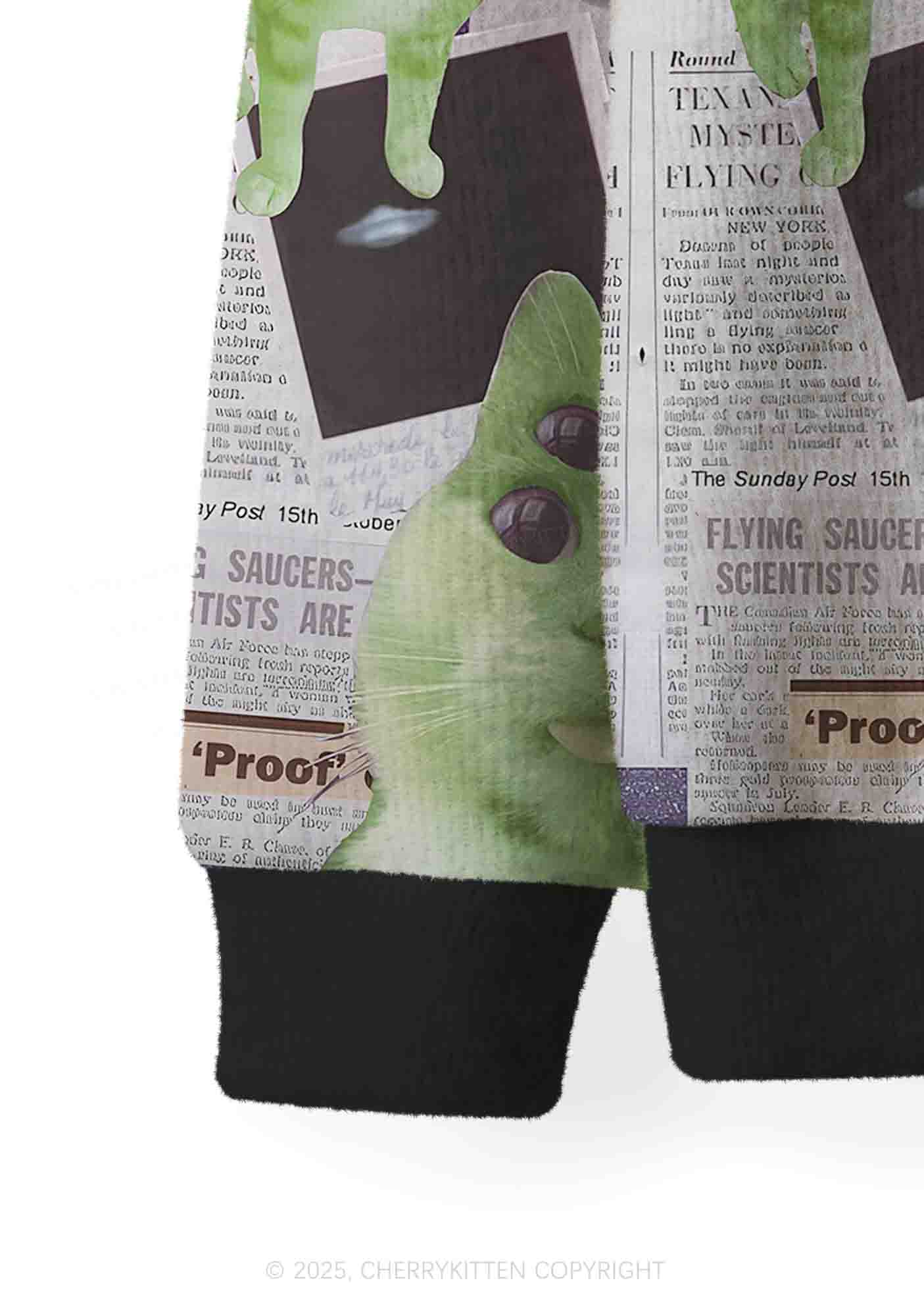 Green Alien Kitten Y2K Christmas Cardigan Knit Sweatshirt Cherrykitten