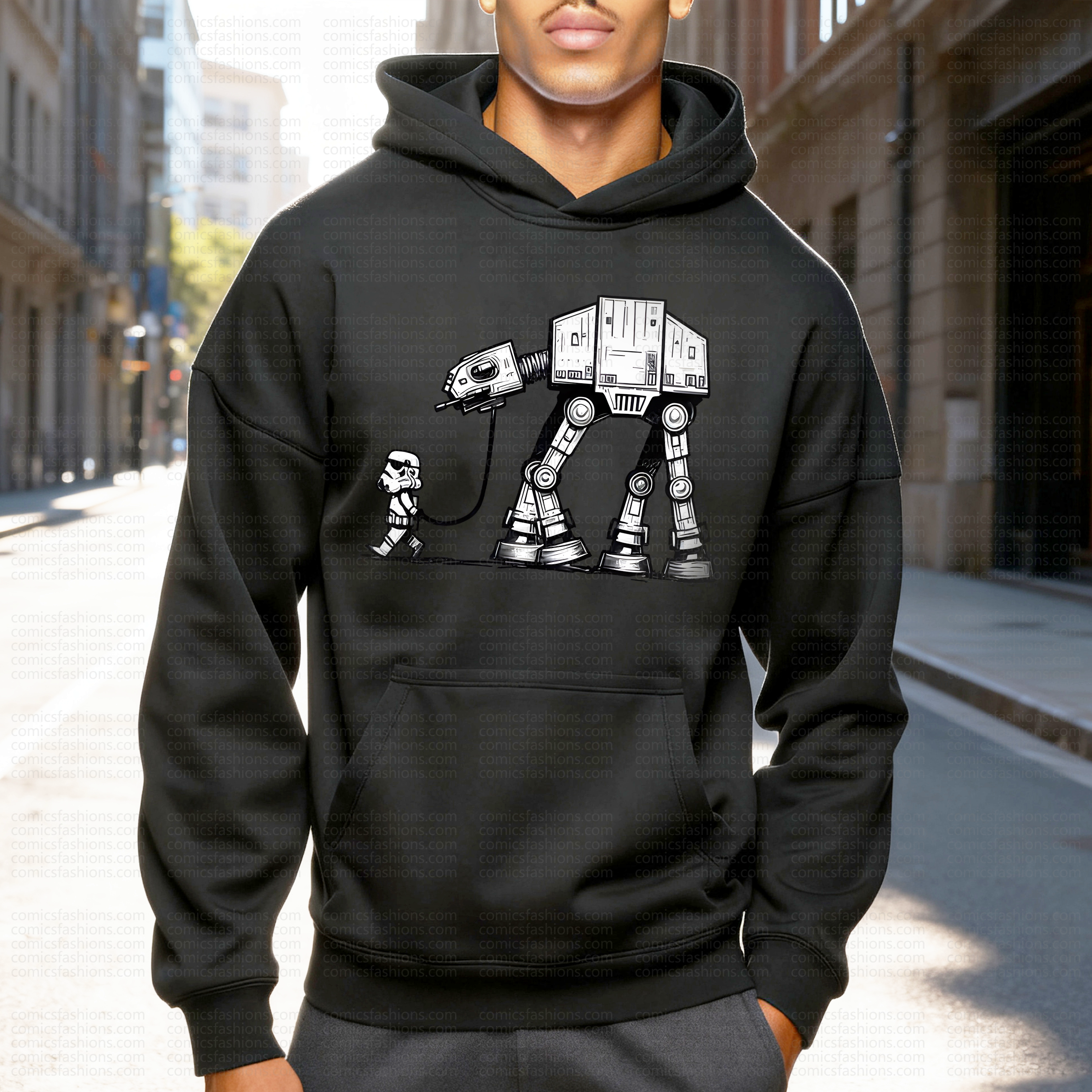 Unisex street print fleece hoodie