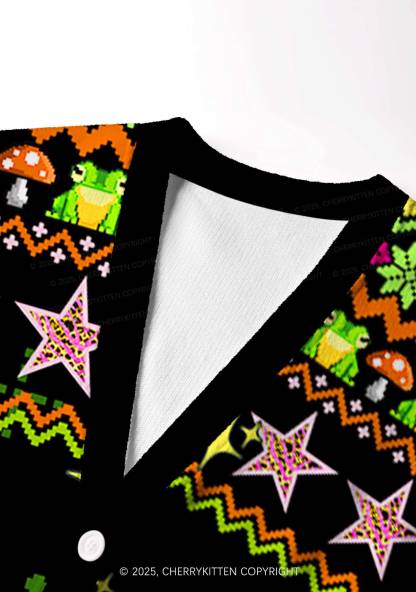 Tism Rizz Frog Y2K Christmas Cardigan Knit Sweatshirt Cherrykitten