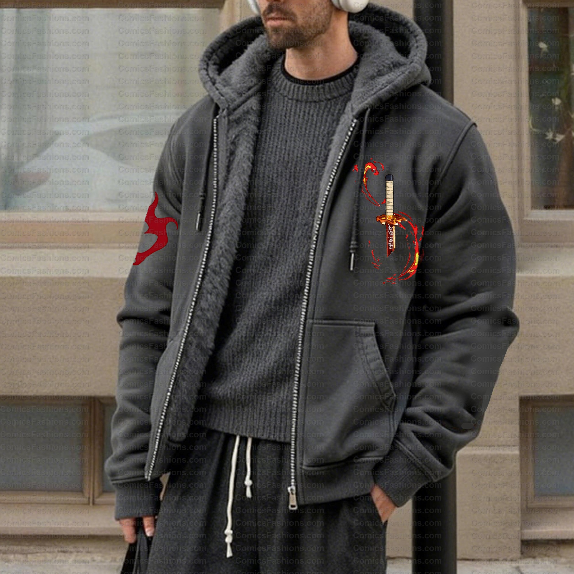 Unisex Graphic Streetwear Vintage Zipper Cardigan Plush Hoodie