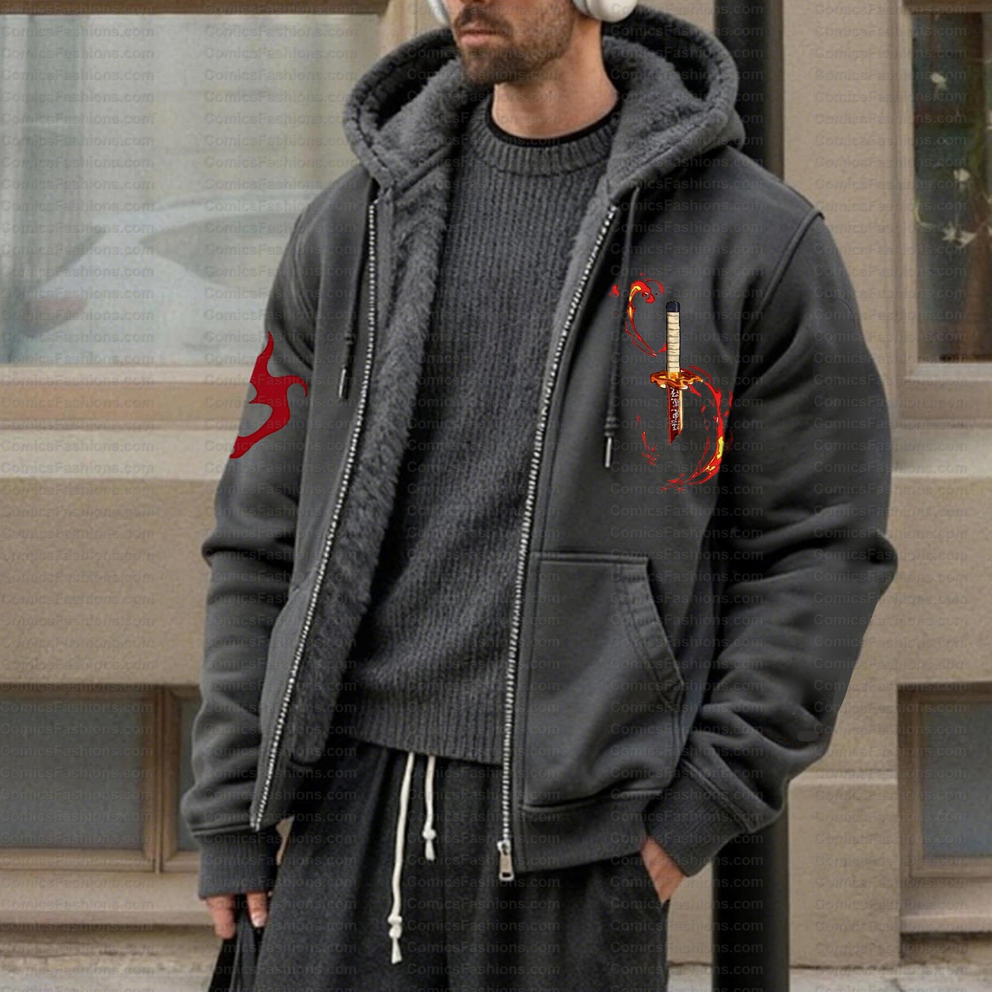 Unisex Graphic Streetwear Vintage Zipper Cardigan Plush Hoodie