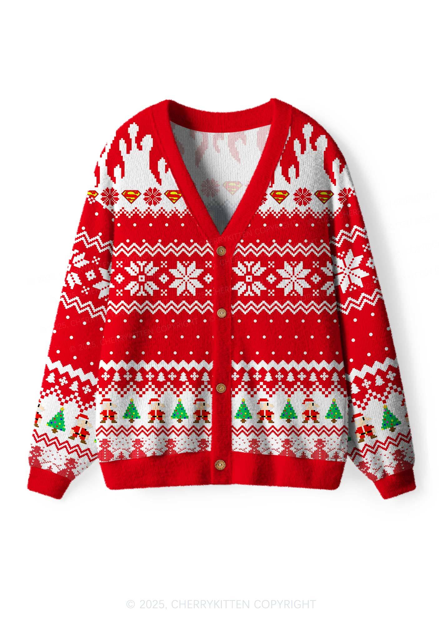 Super Santa Y2K Christmas Cardigan Knit Sweatshirt Cherrykitten