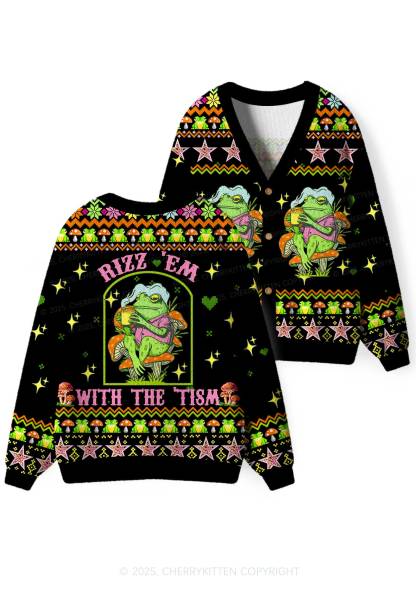 Tism Rizz Frog Y2K Christmas Cardigan Knit Sweatshirt Cherrykitten