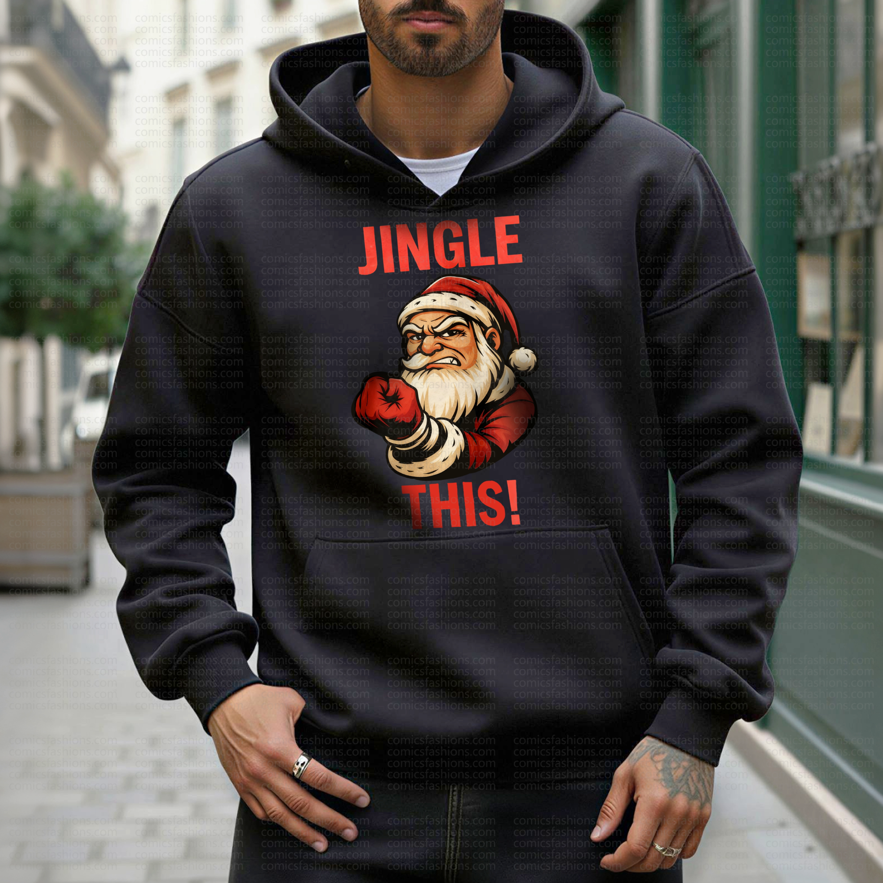 Unisex Santa Claus Print Retro Street Style Fleece-lined Hoodie