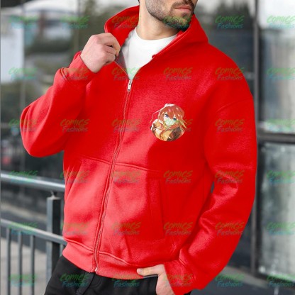 Unisex Graphic Streetwear Vintage Zipper Cardigan Plush Hoodie