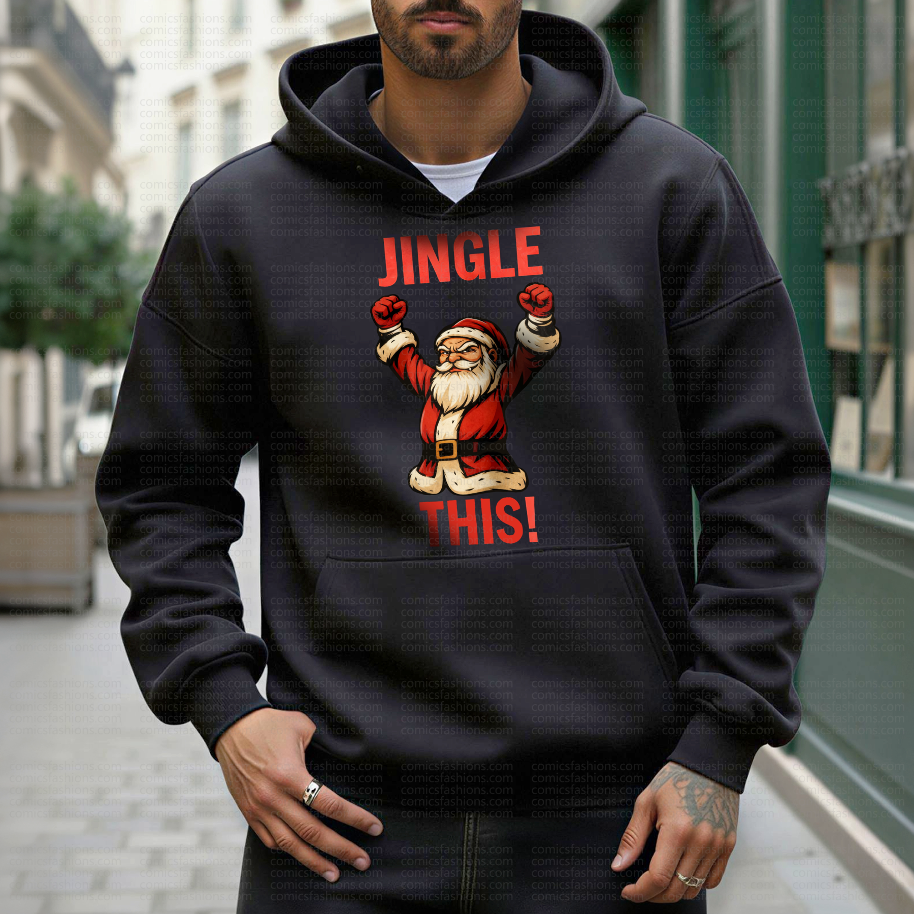 Unisex Santa Claus Print Retro Street Style Fleece-lined Hoodie