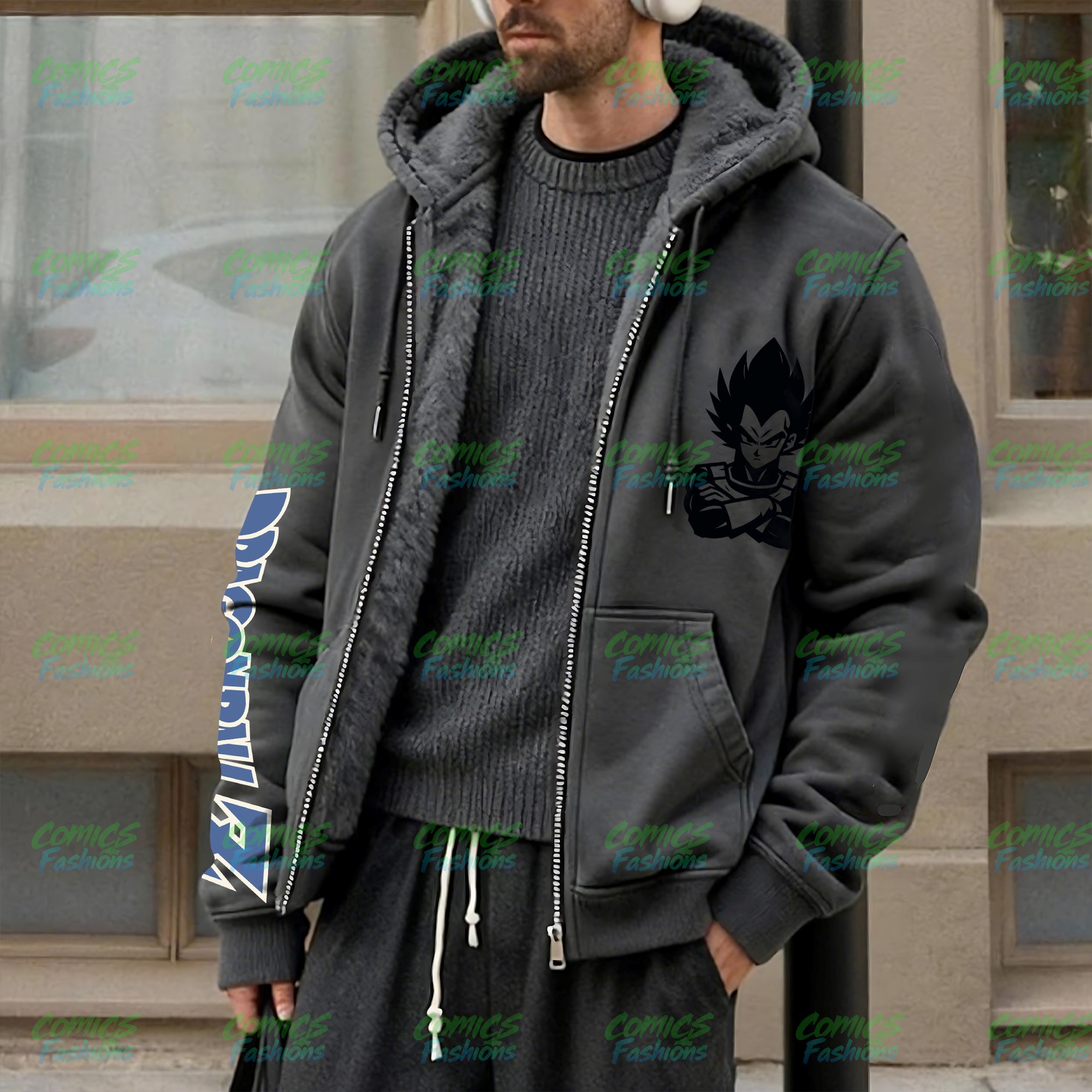 Unisex Graphic Streetwear Vintage Zipper Cardigan Plush Hoodie