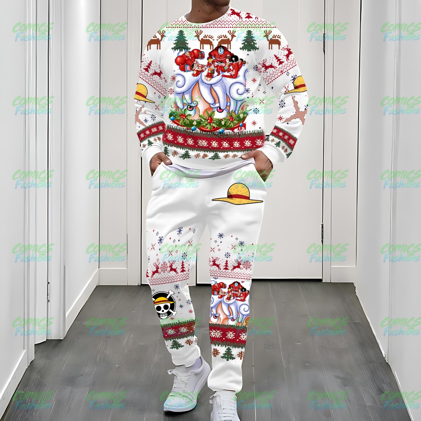 Unisex Anime 3D Print Fleece Sweatshirt and Pants Set