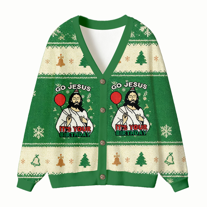 Tokyocanvas Go Jesus It's Your Birthday Funny Ugly Cardigan Sweatshirt
