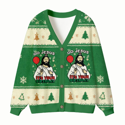 Tokyocanvas Go Jesus It's Your Birthday Funny Ugly Cardigan Sweatshirt