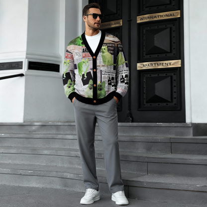 Green Alien Kitten Y2K Christmas Cardigan Knit Sweatshirt Cherrykitten