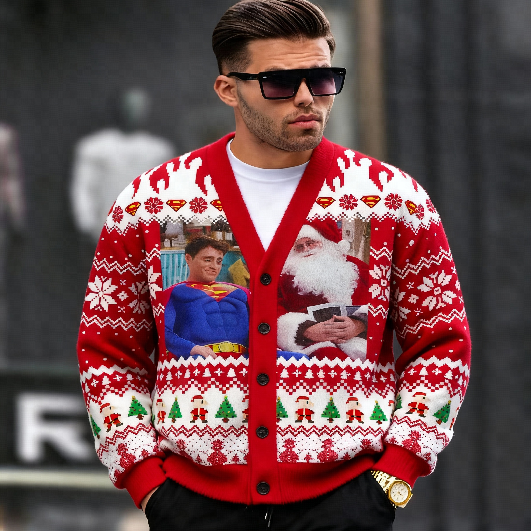 Super Santa Y2K Christmas Cardigan Knit Sweatshirt Cherrykitten