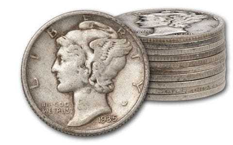 1916-1945 10 Cent Mercury Silver