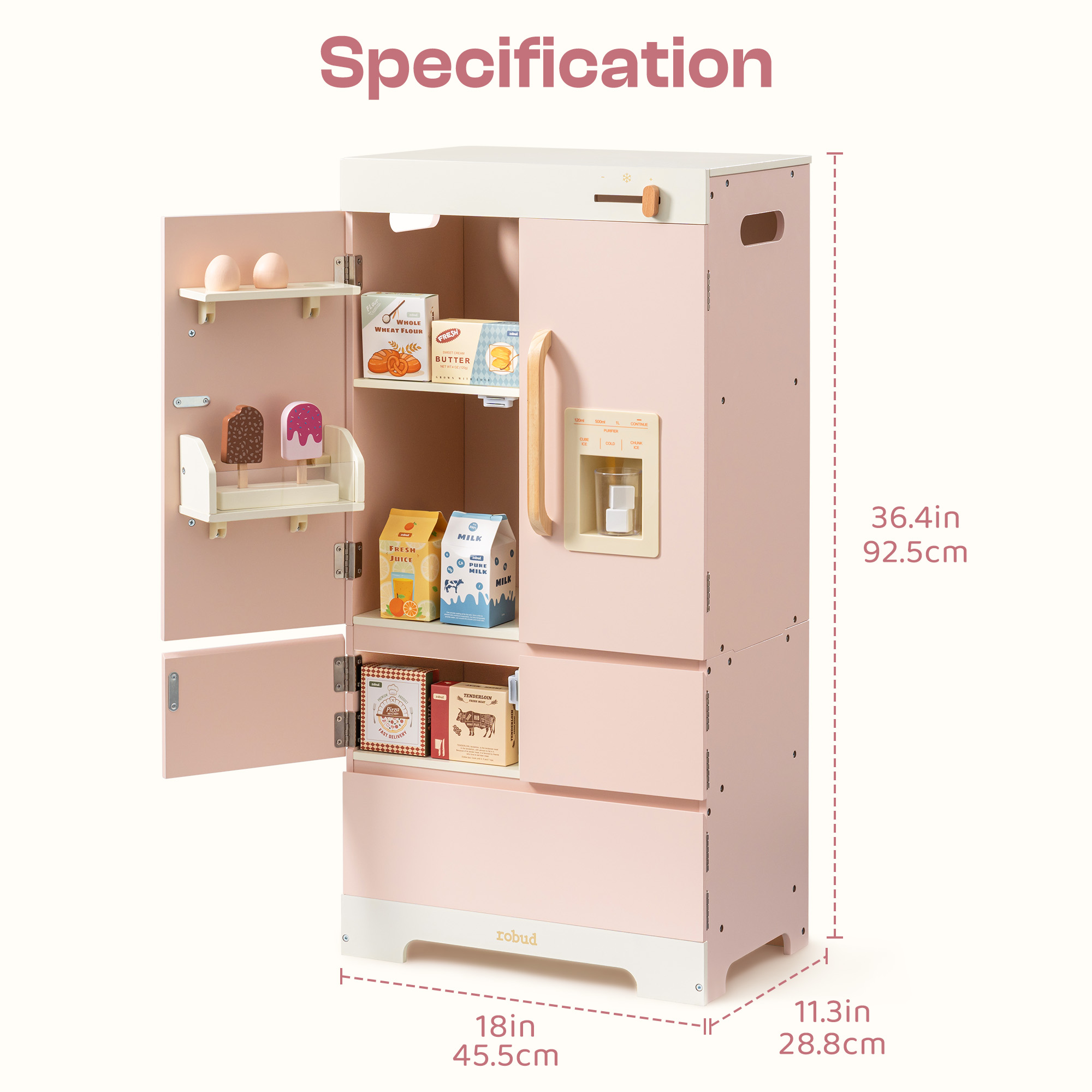 ROBUD Rosa Kühlschrank aus Holz