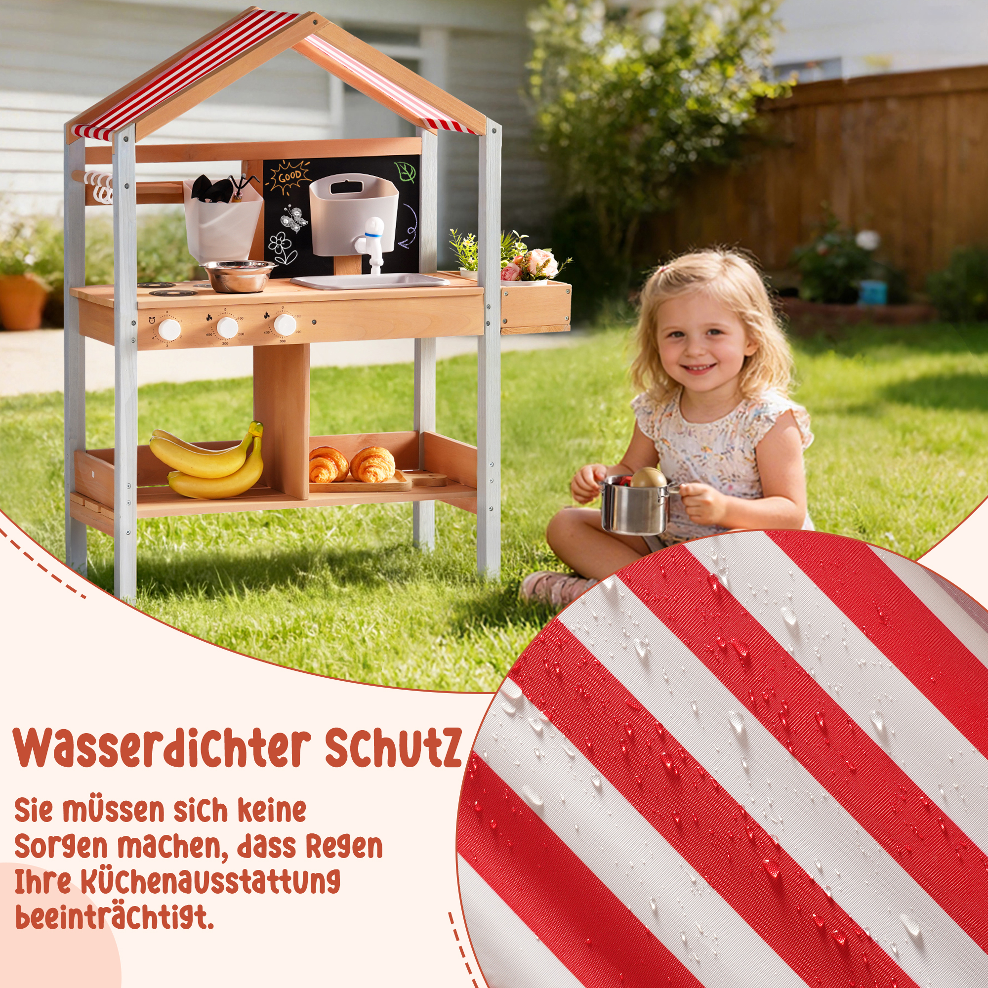 ROBUD Matschküche für Kinder im Freien mit Sonnendach