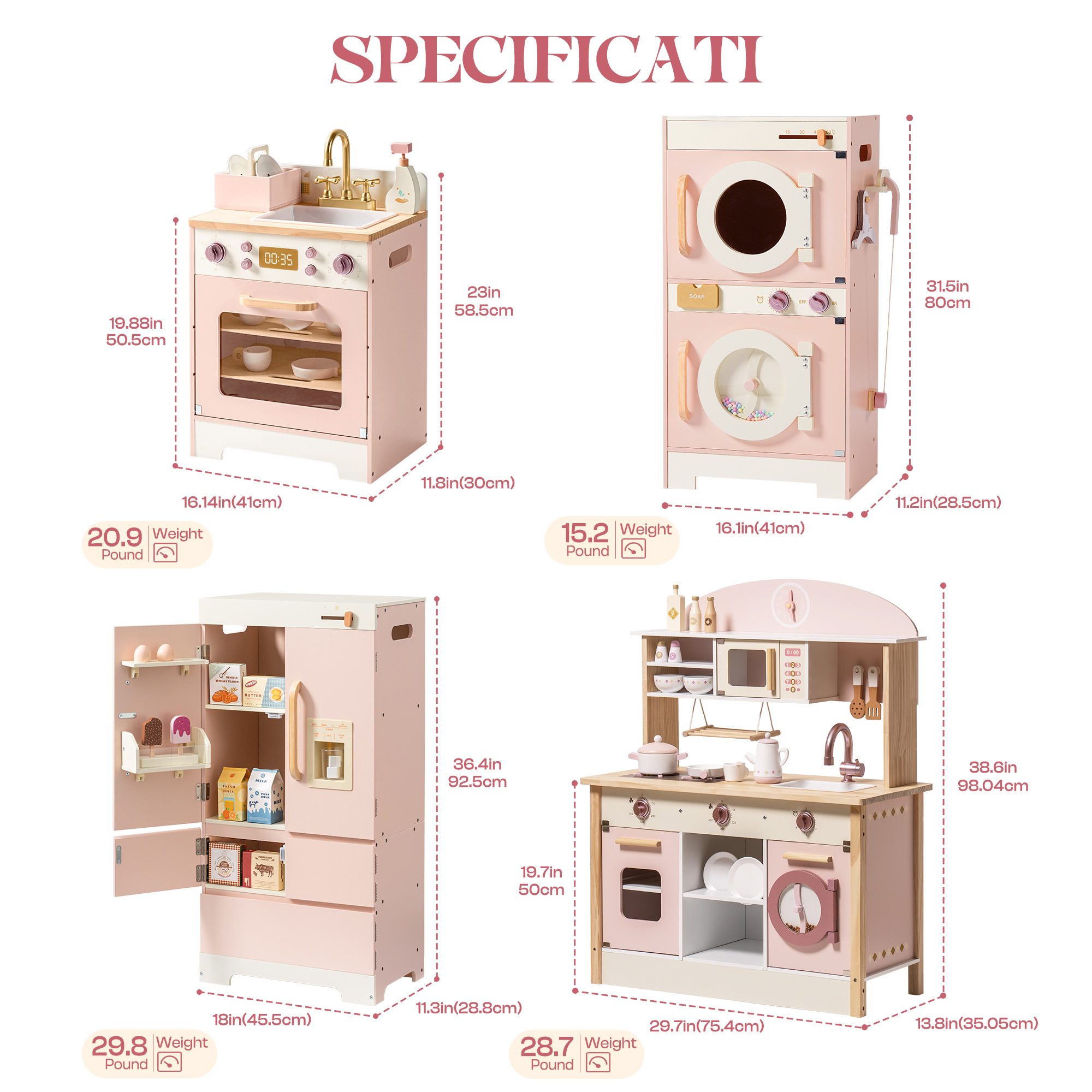 Robud Holz Kinder Küche Spielset Serie - Rosa