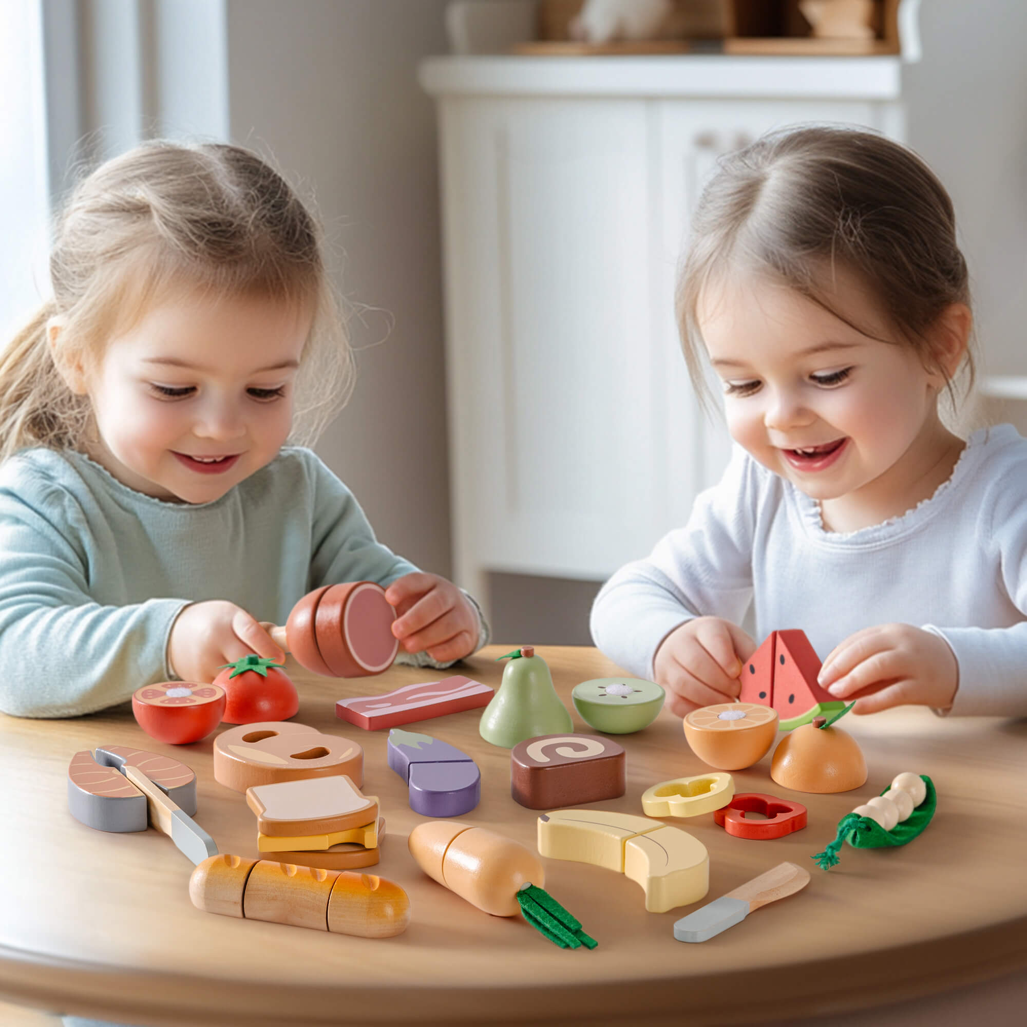 ROBUD Holz-Schneide-Lebensmittel-Spielset 4-in-1