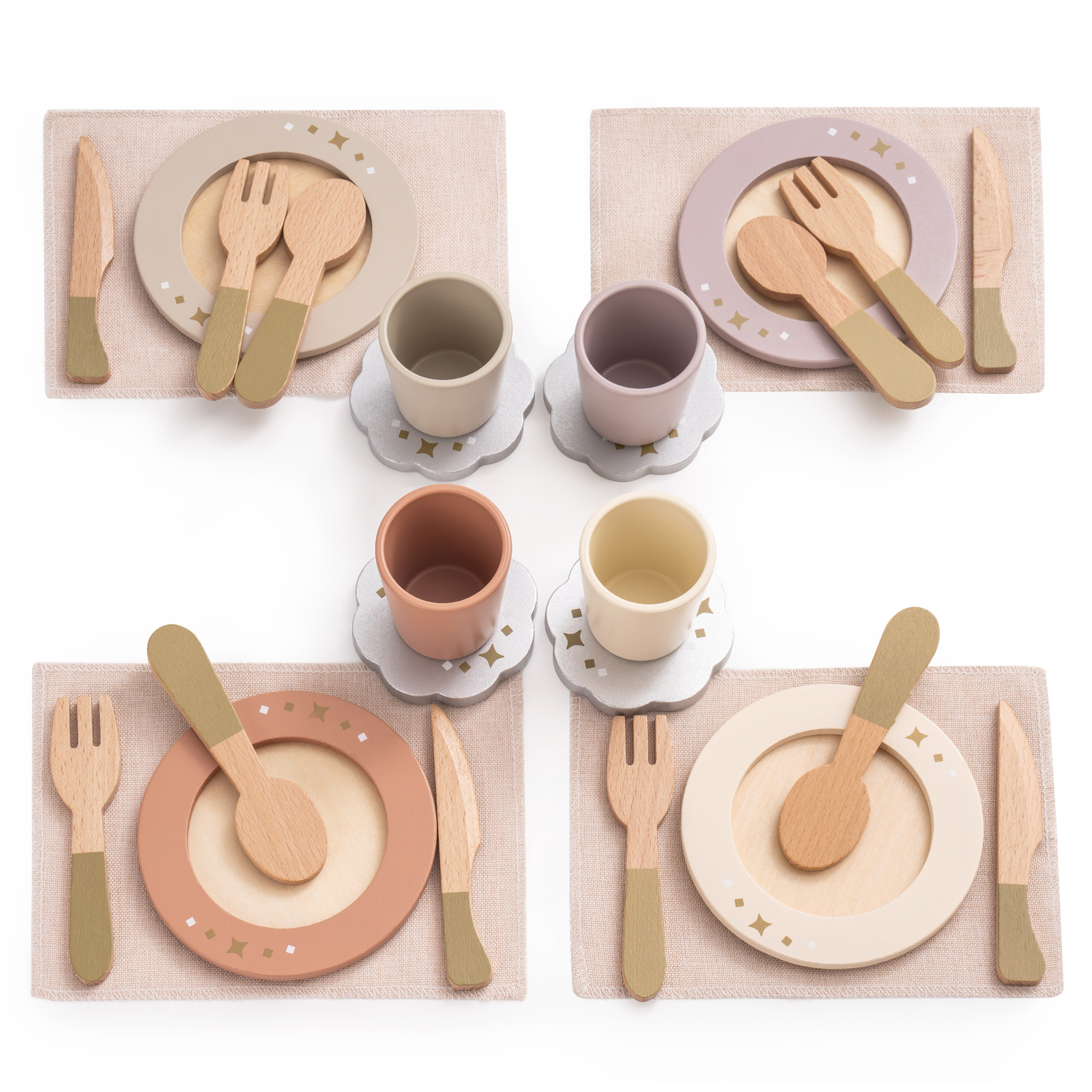 ROBUD 4er-Set Spielgeschirr aus Holz