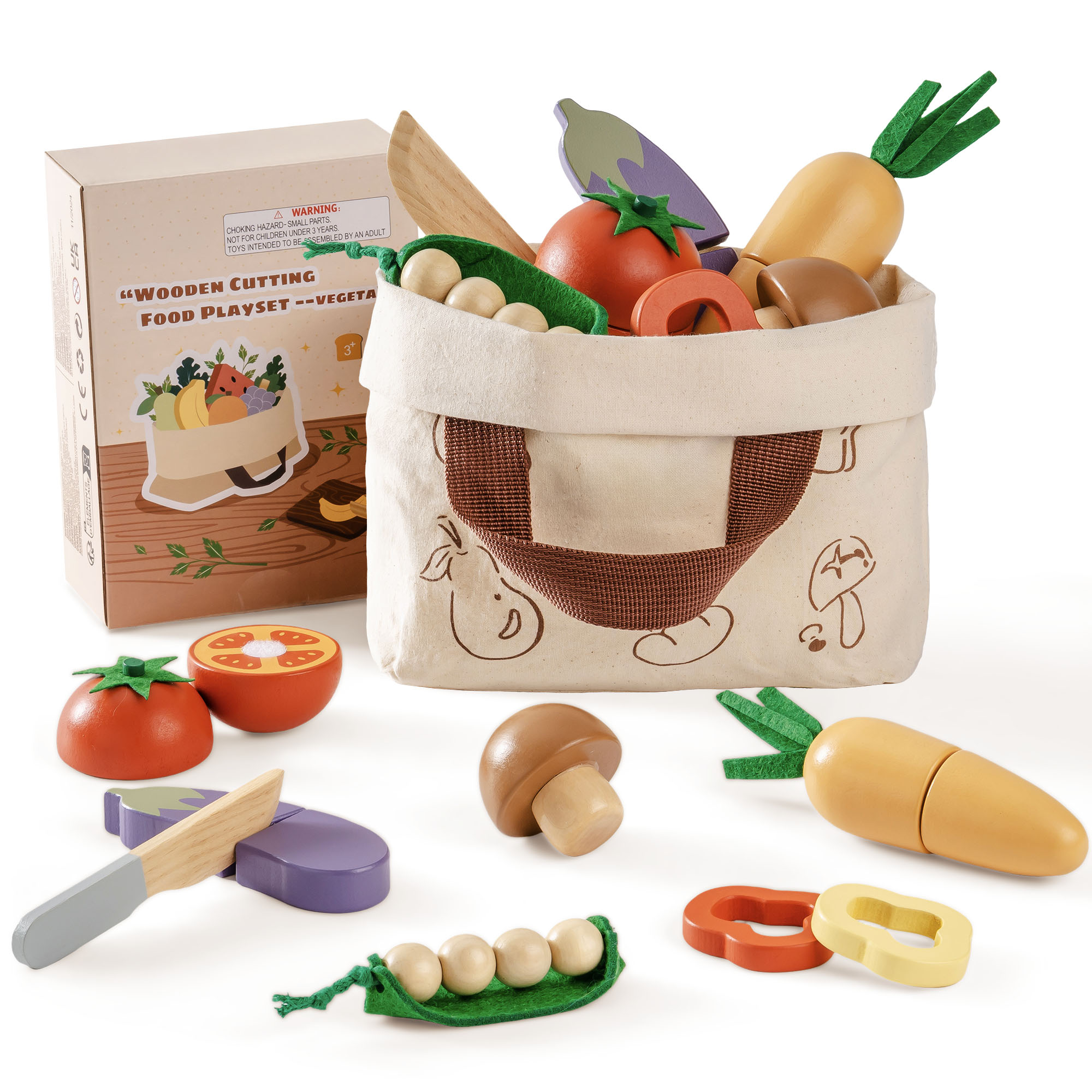 ROBUD Holzspielzeug Lebensmittel Set – Gemüse