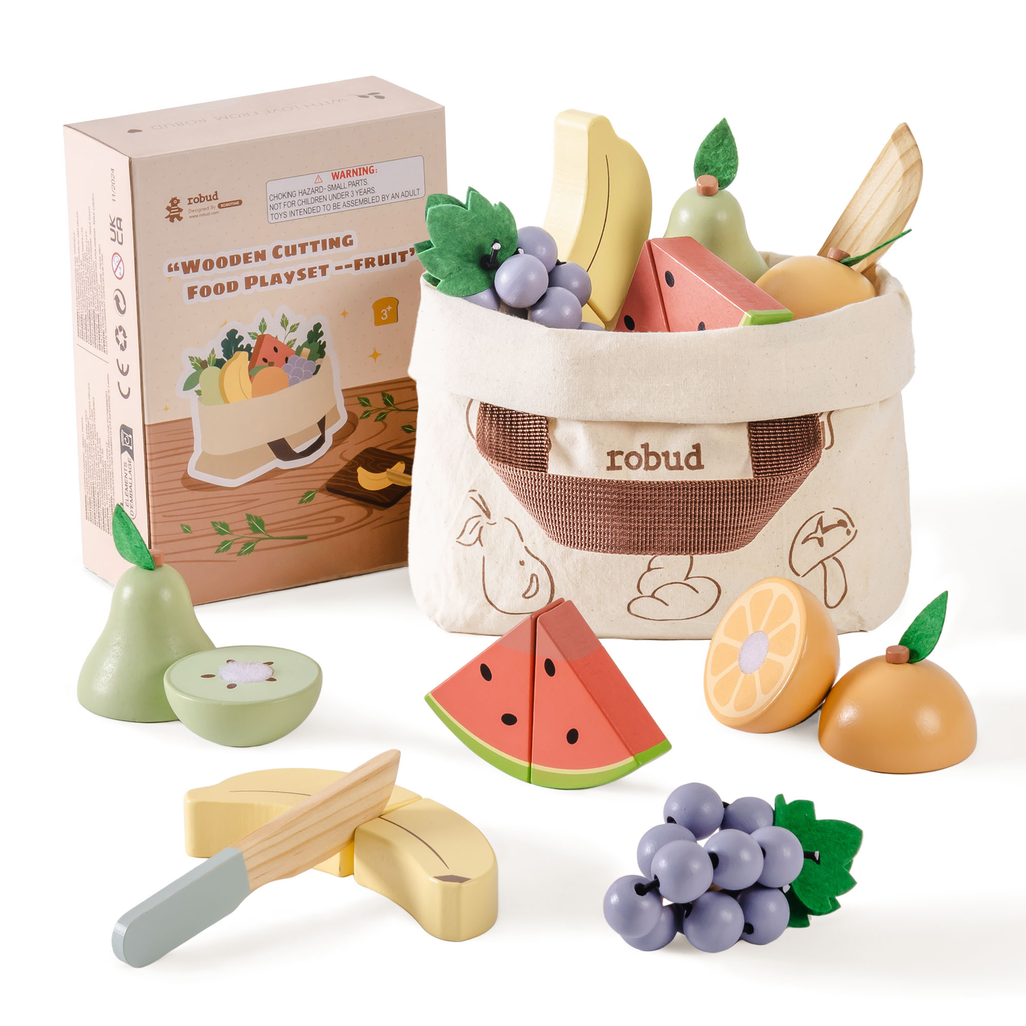 ROBUD Holz-Spiellebensmittelset für Kinder – Obstset