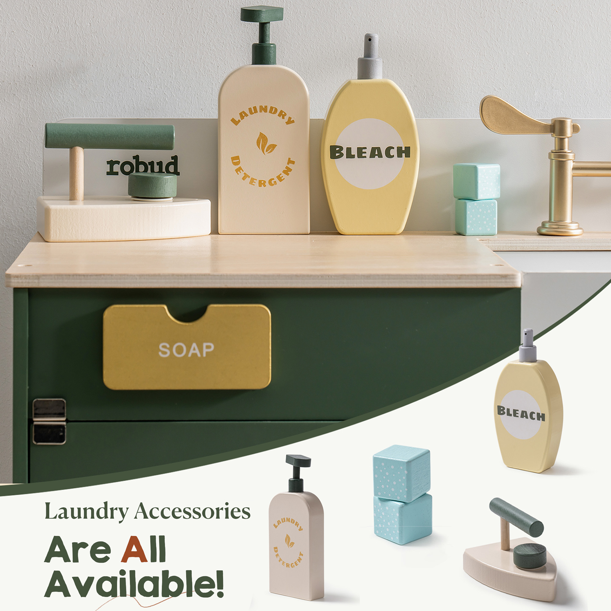 ROBUD Holz Kinderküche Spielset Serie - Vintage Grün