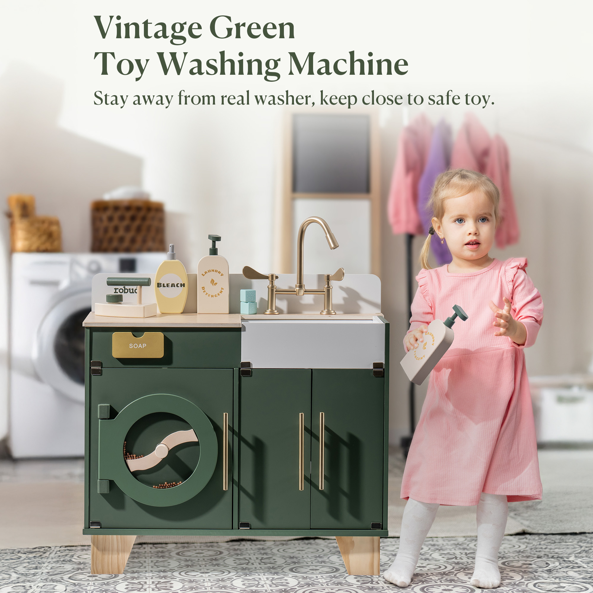 ROBUD Holz Kinderküche Spielset Serie - Vintage Grün