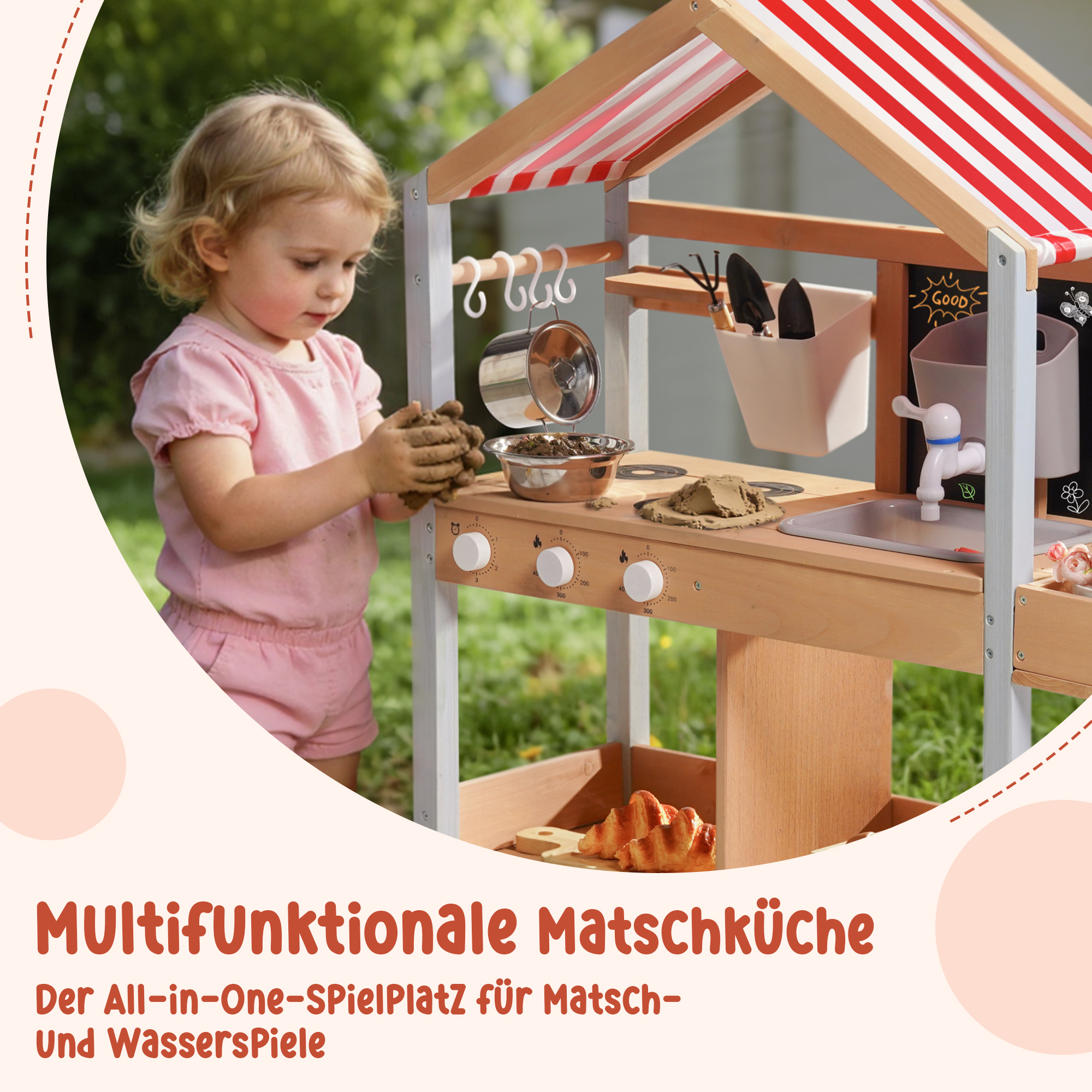 ROBUD Matschküche für Kinder im Freien mit Sonnendach