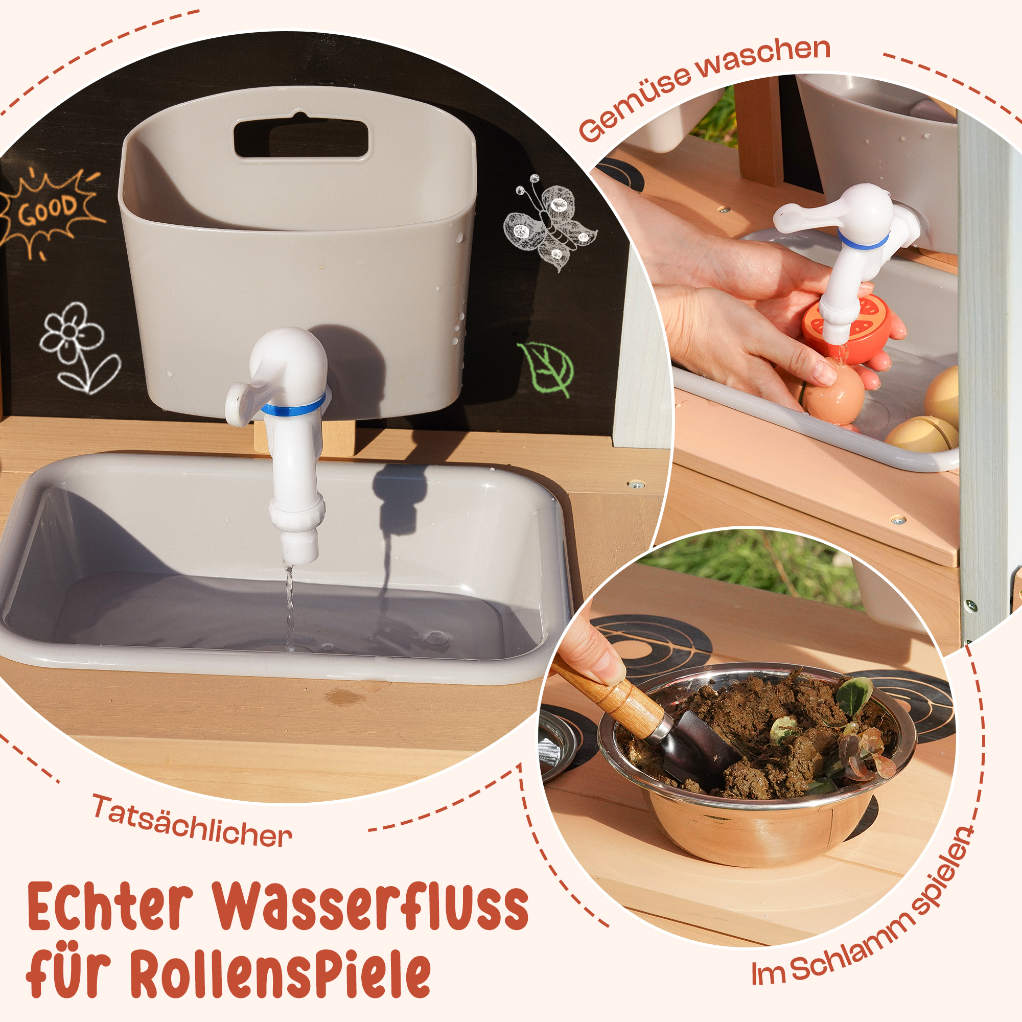 ROBUD Matschküche für Kinder im Freien mit Sonnendach