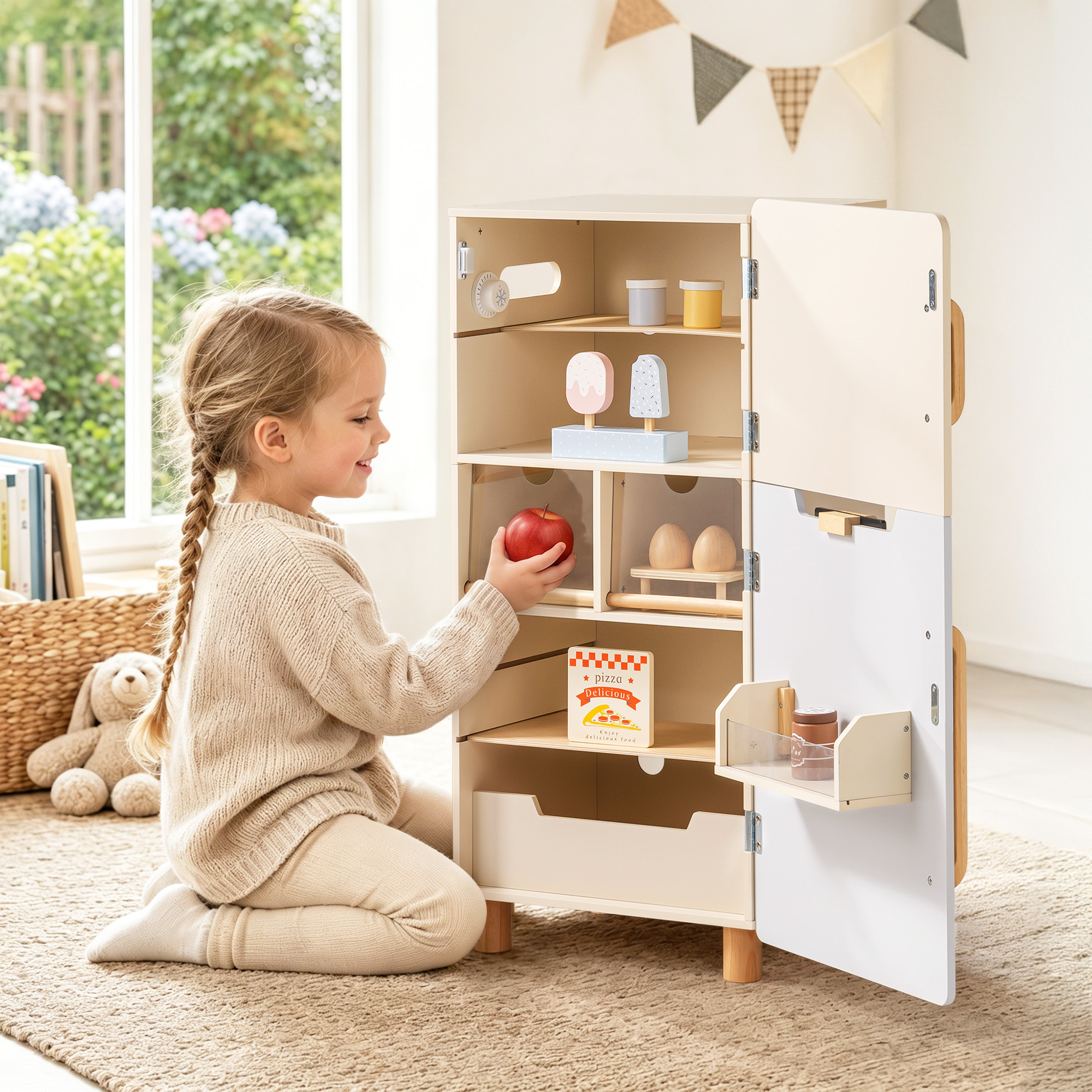 ROBUD Wooden Toy Fridge Playset