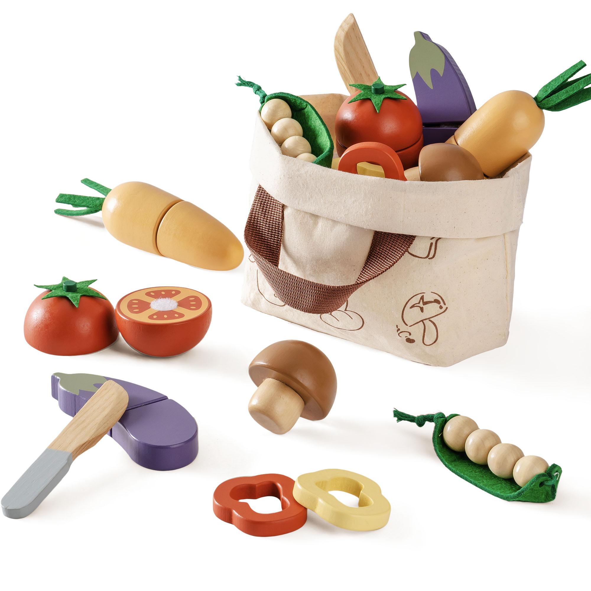 ROBUD Holzspielzeug Lebensmittel Set – Gemüse