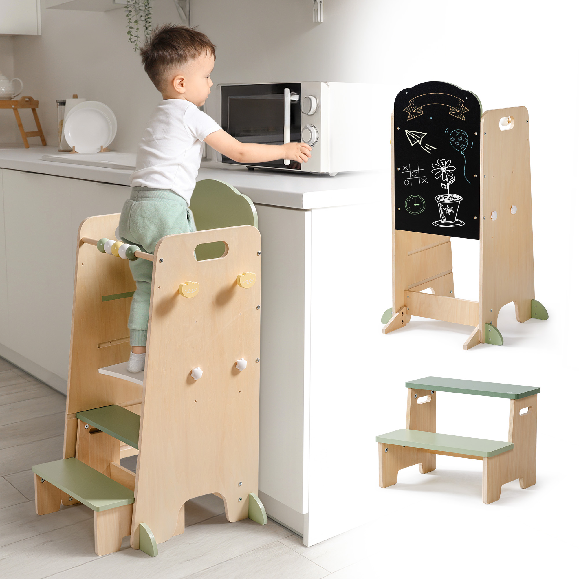 ROBUD Toddler Standing Tower with Step Stool Set