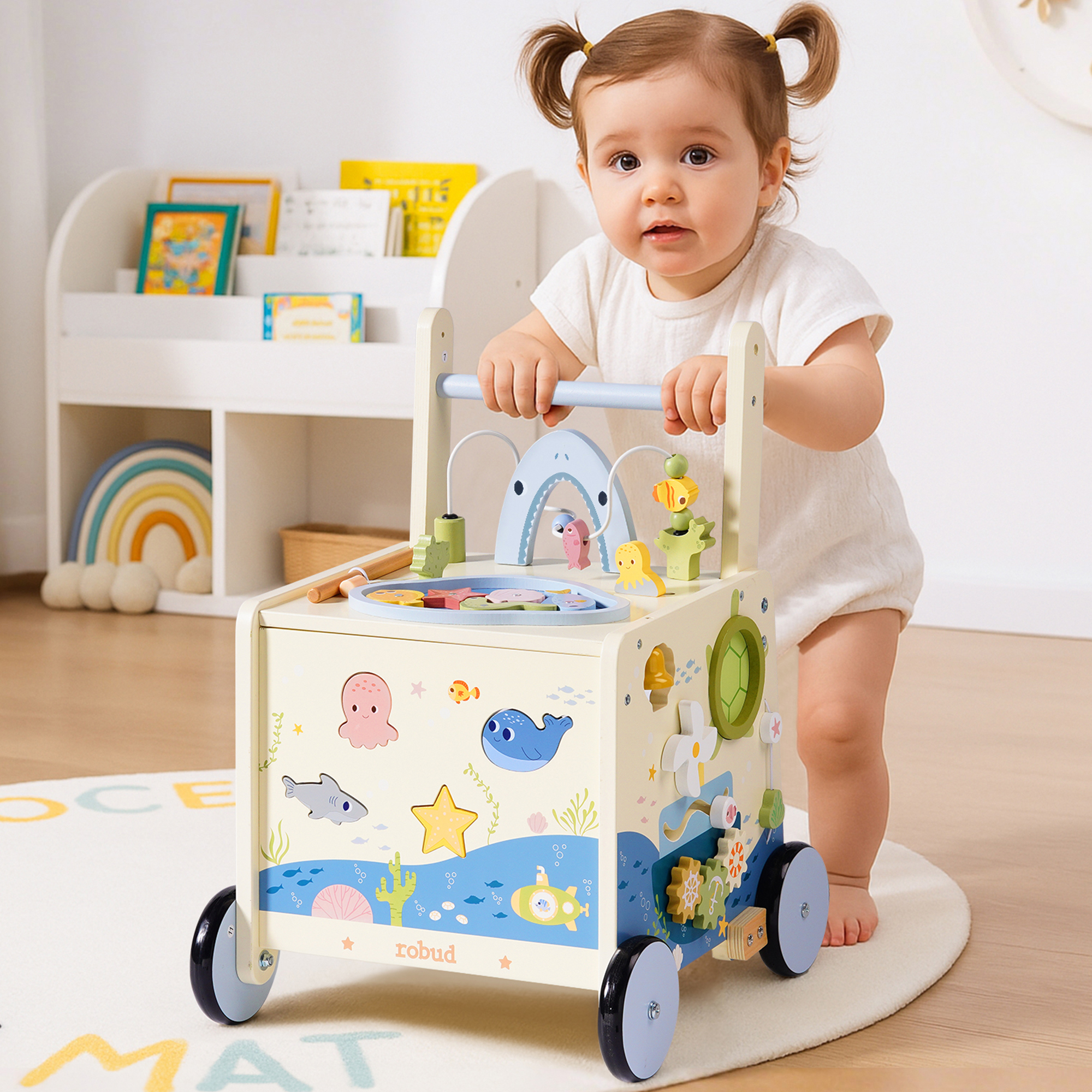 ROBUD Wooden Baby Push Walker - Underwater World
