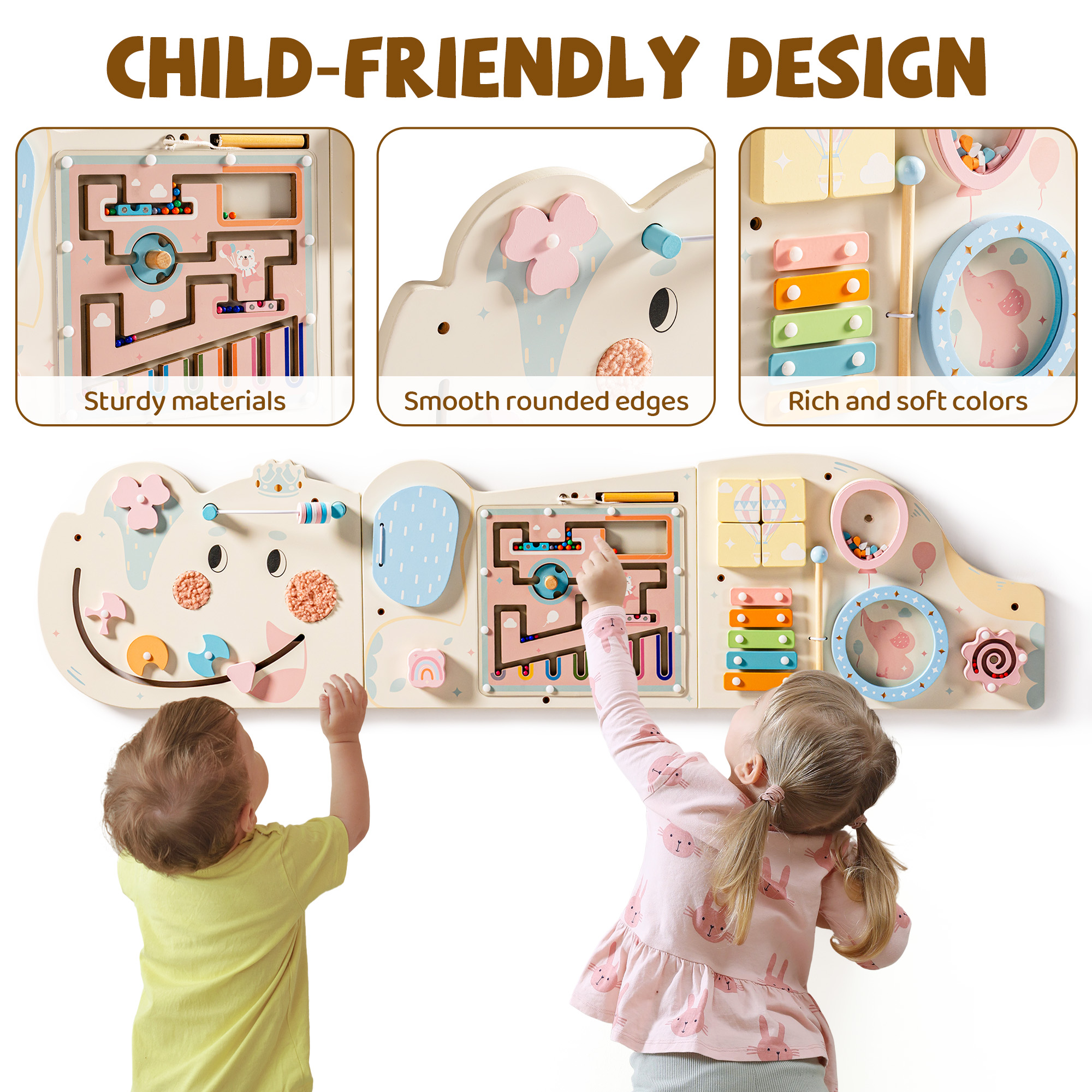 ROBUD Wooden Cream Elephant Busy Board