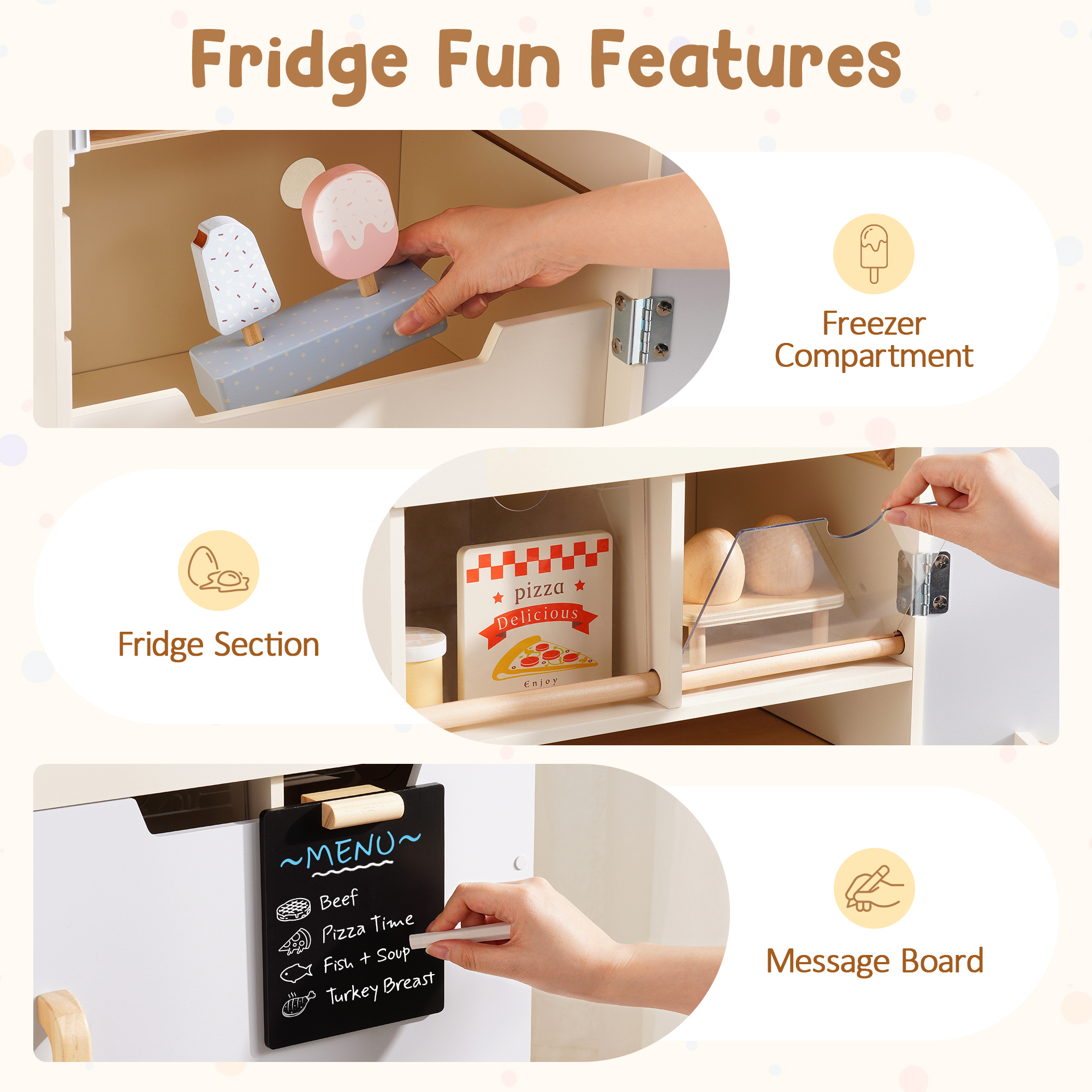 ROBUD Wooden Toy Fridge Playset