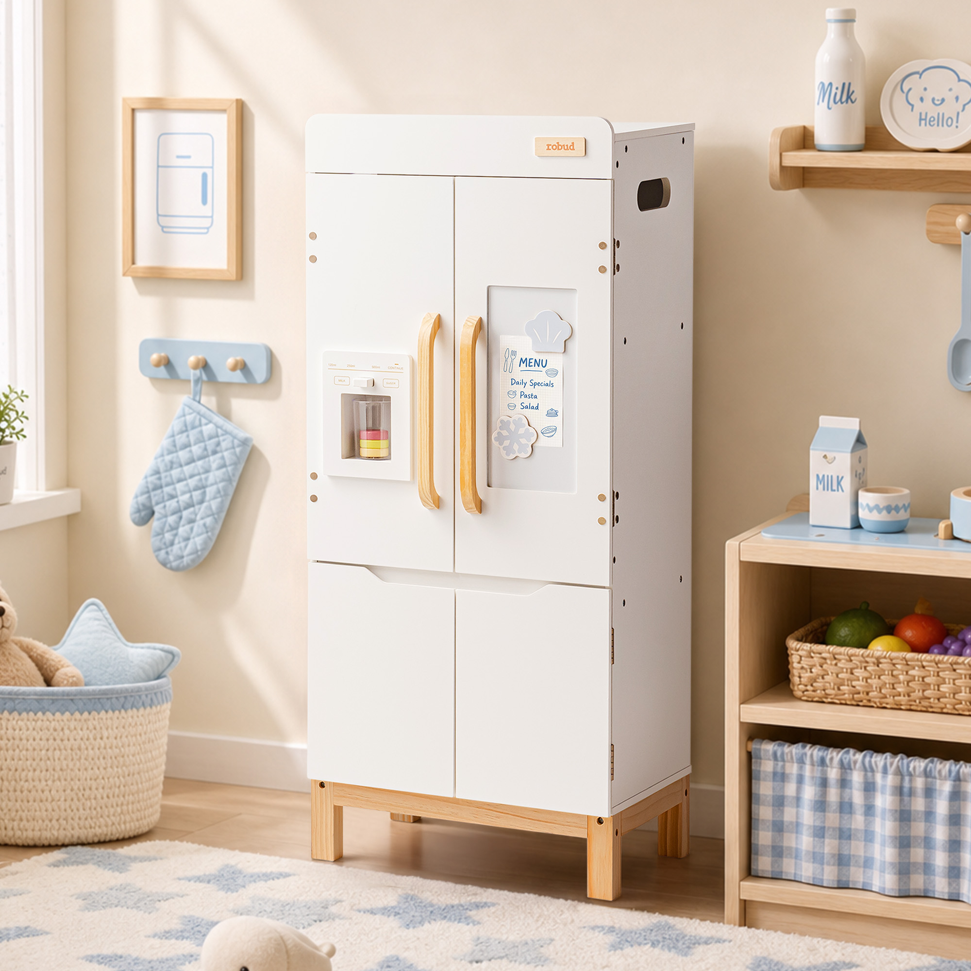 ROBUD Wooden Refrigerator with Beverage Machine & Storage